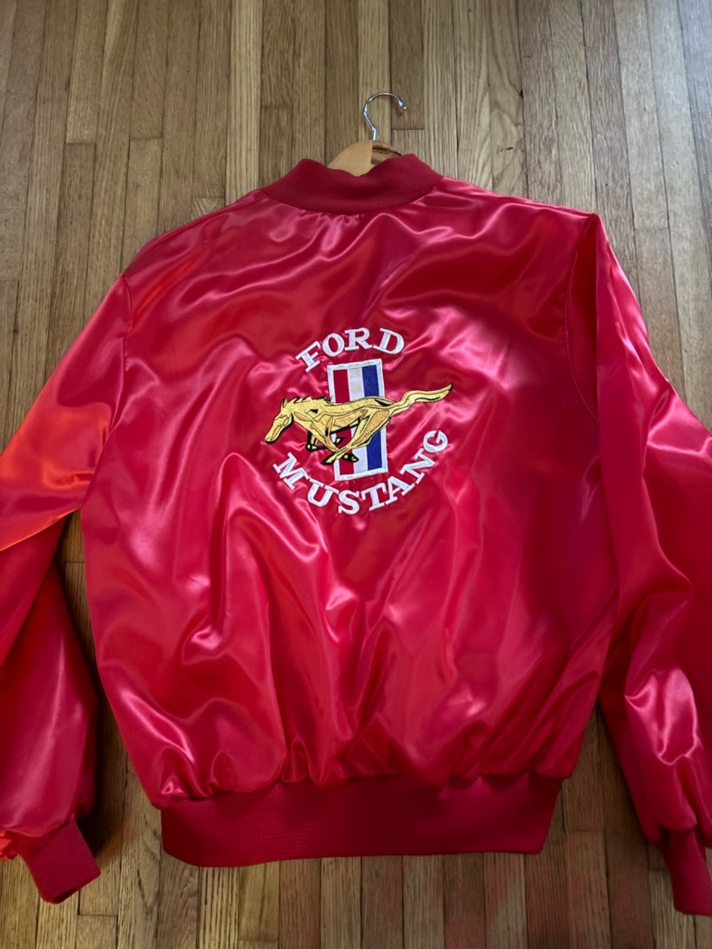 Vintage 80’s  FORD MUSTANG Satin Racing Jacket Red Sz L Made in USA RARE